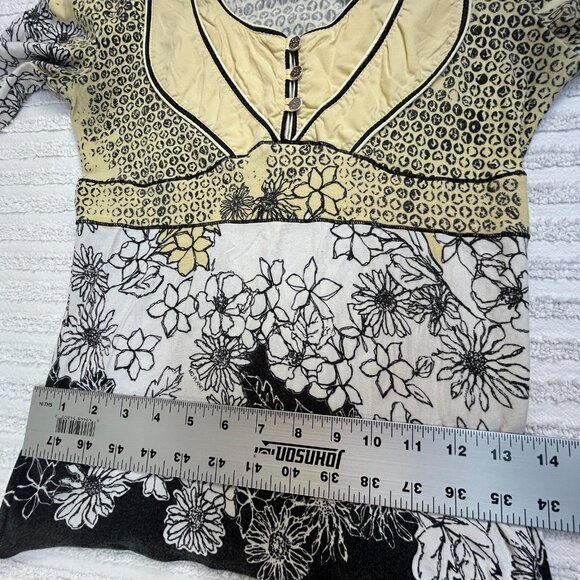 MC Planet Women's Size 6 Mixed Floral Animal Print Henley Top Blouse 3/4 Sleeve - Picture 6 of 7